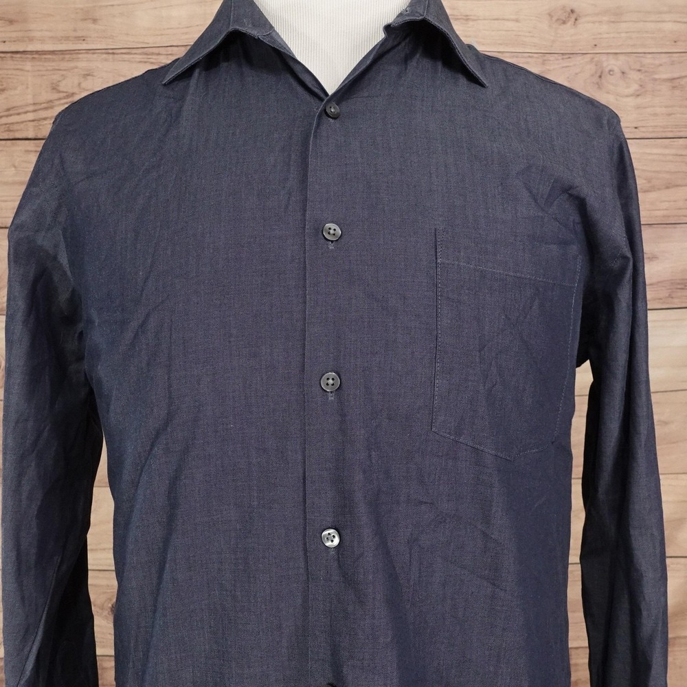 Van Heusen Studio Dress Shirt Mens L 16.5 32/33 Slim Fit Blue Wrinkle Free
